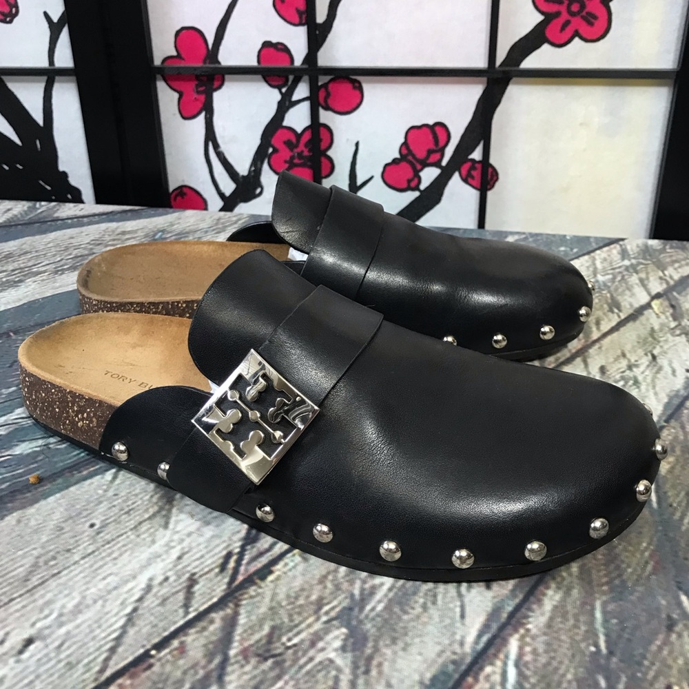 🏇Tory Burch Mellow Black Leather Studded Clogs